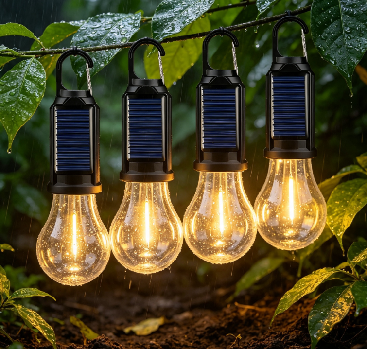 Solar LED Camping Lantern Portable USB Rechargeable Tent Light Hanging Outdoor Emergency Lamp for Home Camping and Power Outages 4 Pack - Image 2