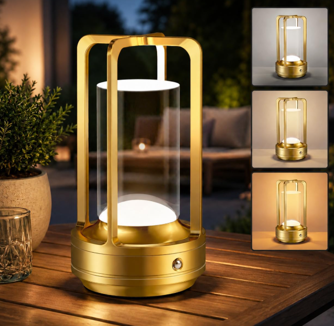 Portable Wireless LED Table Lamp Rechargeable Outdoor Lantern Dimmable Metal Light with Multiple Colors for Bedroom Restaurant and Camping