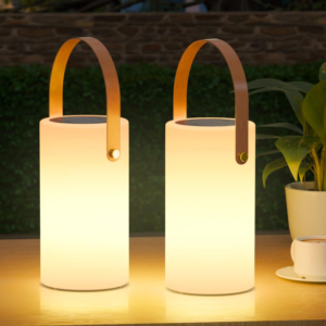 Solar Outdoor Table Lamp Portable LED Decorative Lantern Waterproof Rechargeable Cordless Light for Patio Deck and Garden 2 Pack