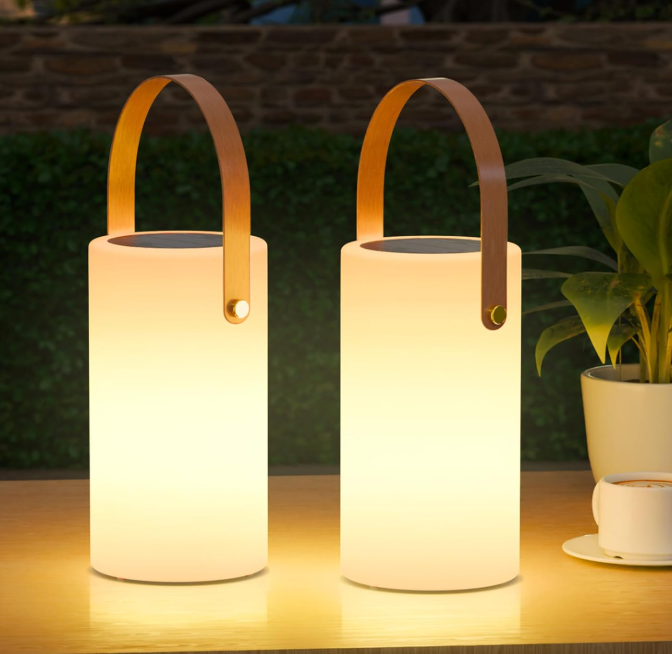 Solar Outdoor Table Lamp Portable LED Decorative Lantern Waterproof Rechargeable Cordless Light for Patio Deck and Garden 2 Pack