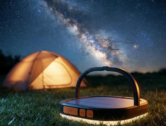 Rechargeable LED Camping Lantern Solar Outdoor Light with Multiple Lighting Modes USB Charging Portable Emergency Flashlight for Camping Hiking and Home Use
