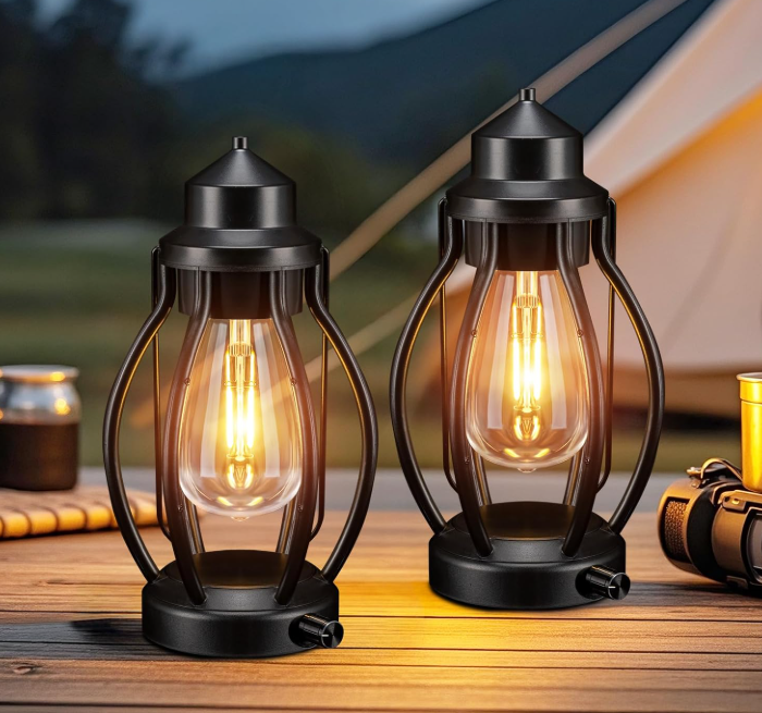 Portable Retro LED Table Lamp Rechargeable Cordless Night Light Decorative Lantern for Bedroom Restaurant Bar Coffee Shop and Camping
