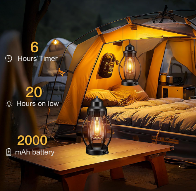 Portable Retro LED Table Lamp Rechargeable Cordless Night Light Decorative Lantern for Bedroom Restaurant Bar Coffee Shop and Camping - Image 2