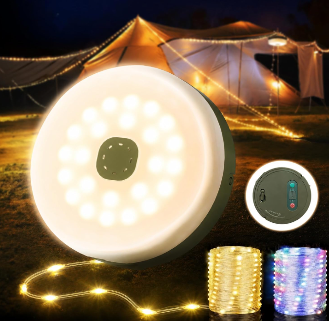 Retractable Rechargeable LED Fairy String Lights Portable Hanging Outdoor Lamp with Multiple Modes for Tent Patio Garden and Camping