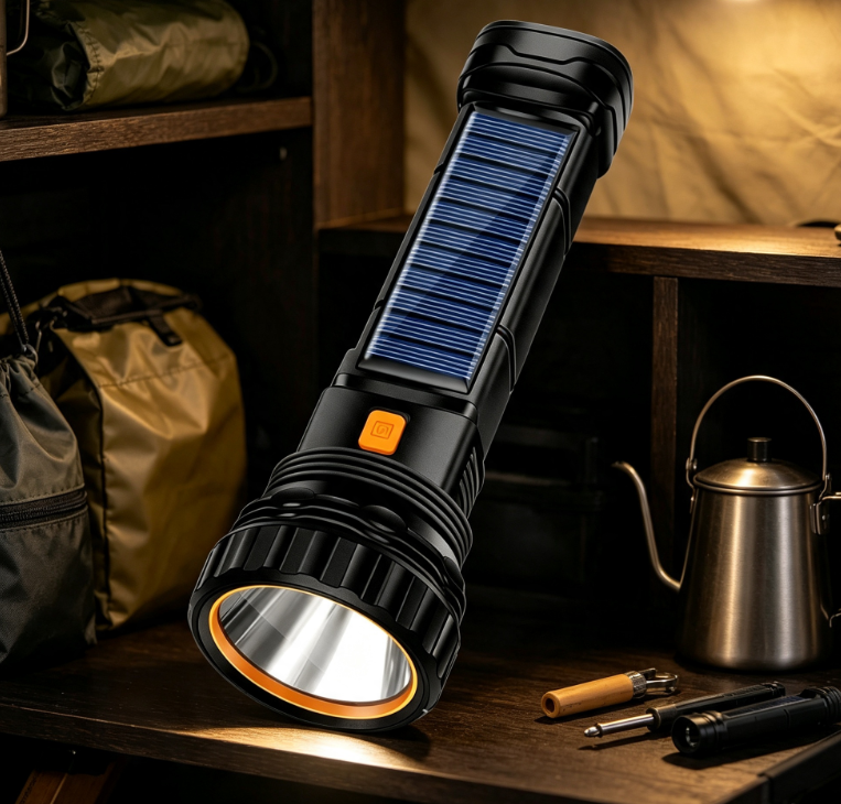 Solar Rechargeable Flashlight Portable LED Outdoor Emergency Light Multi Function Camping Lamp for Hiking Home and Power Failure - Image 2